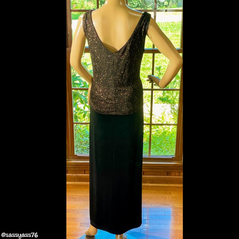▪️VTG▪️RONNI NICOLE by OUIDA▪️Sparkling Gold & Red Beaded Black Sleeveless Dress - Picture 2 of 7